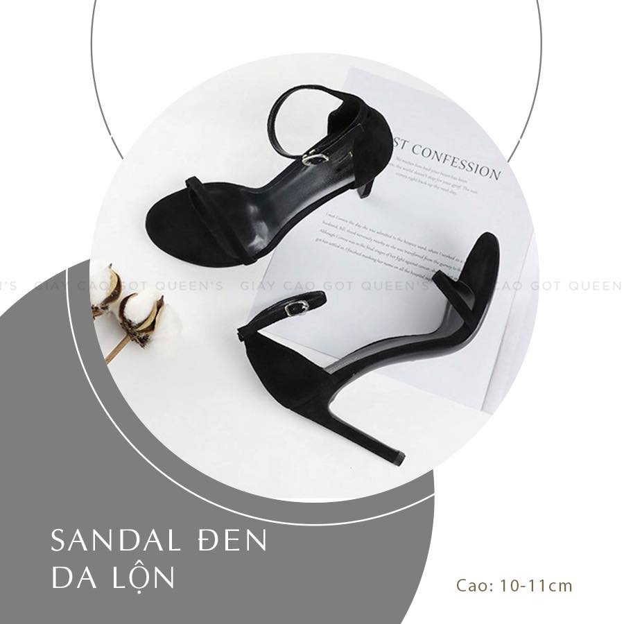 Giày Sandal Cao Gót Màu Đen Da Lộn Tôn Dáng Thời Trang Cho Nữ Đi Chơi, Đi Dự Tiệc Đi Làm Công Sở Cao 9-11 Phân