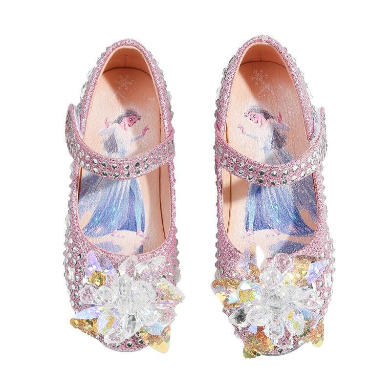 Giày công chúa đế mềm đính bông hoa pha lê thủy tinh lấp lánh xinh xắn cho bé gái
