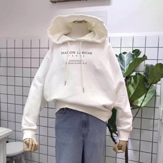 Áo hoodie nữ vải nỉ lót bông dày dặn Maison Trắng