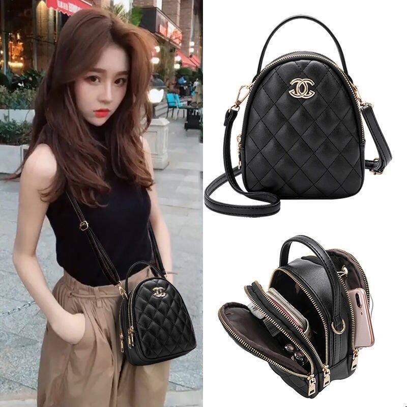 Túi Đeo Chéo Ba Lớp Da Thật Đính Kim Cương Mini Phong Cách Thời Trang Mới 2021 Dành Cho Bạn Nữ