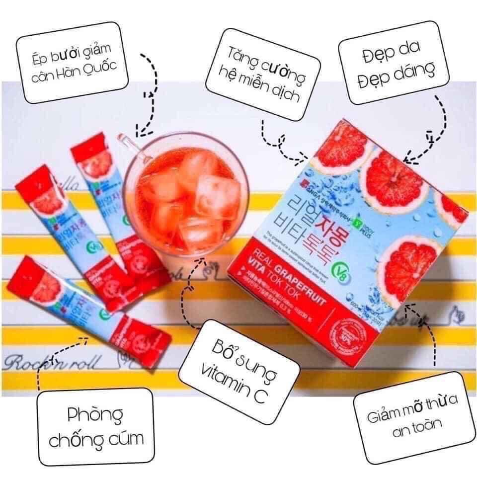 Trà Bưởi Giảm Cân Sanga Real Grapefruit Vita Tok Tok 30 Gói Hàn Quốc Chính Hãng - Bưởi Đỏ Đẹp Da Giữ Dáng