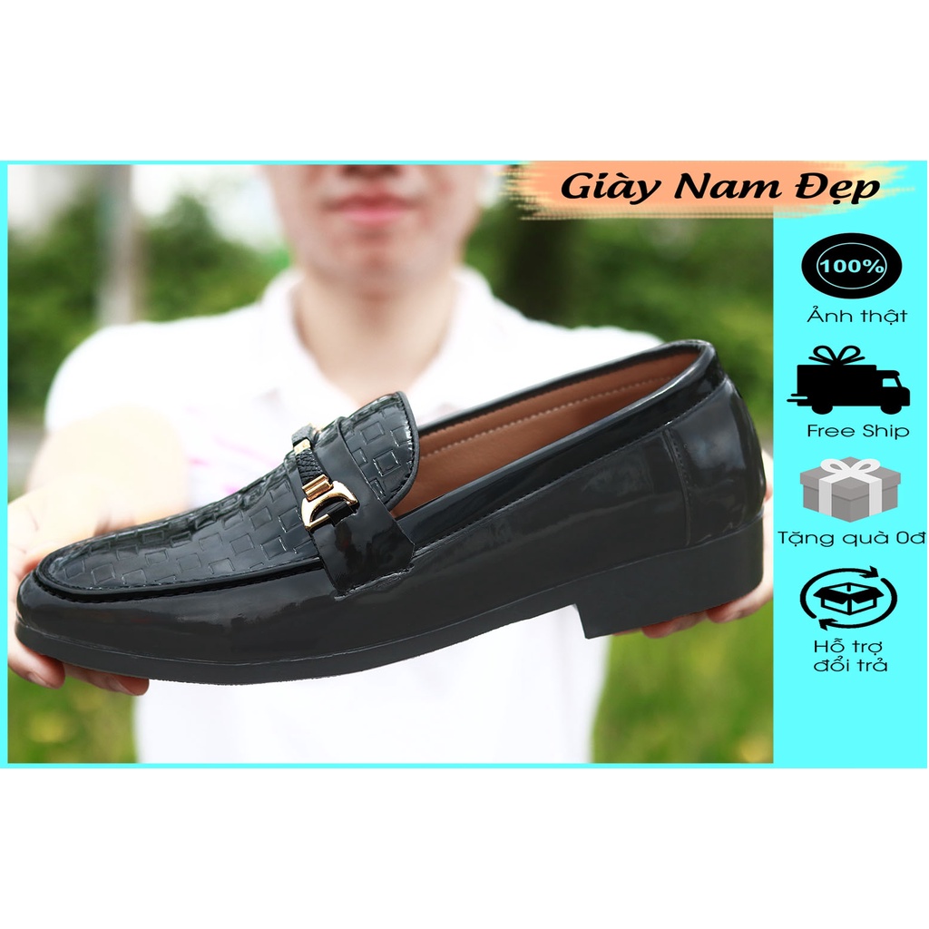 Giày Lười Nam Giá Rẻ, da bóng, Đế Cao 3cm - Mã L157 Màu Đen