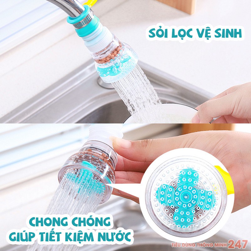 Đầu vòi gắn ống nước bồn rửa chén tiết kiệm nước xoay 360