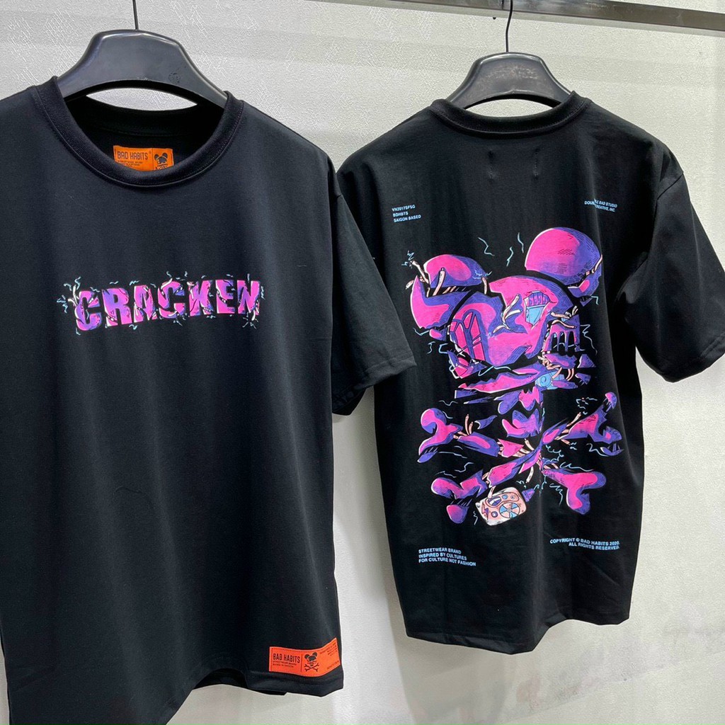 Áo thun CRACKEN người máy họa tiết đầu lâu tím unisex form rộng tay lỡ | BigBuy360 - bigbuy360.vn