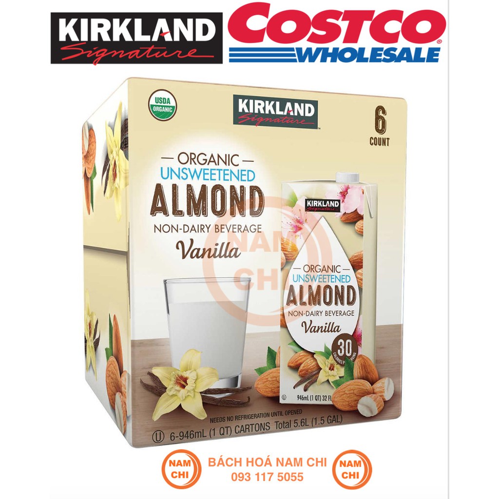 [THÙNG 6 HỘP] Sữa Hạnh Nhân Kirkland Organic Unsweetened Almond 946ml - Chính Hãng Mỹ