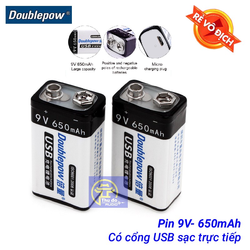 Pin Sạc Cổng Micro USB Doublepow 9V 6F22 650mAh