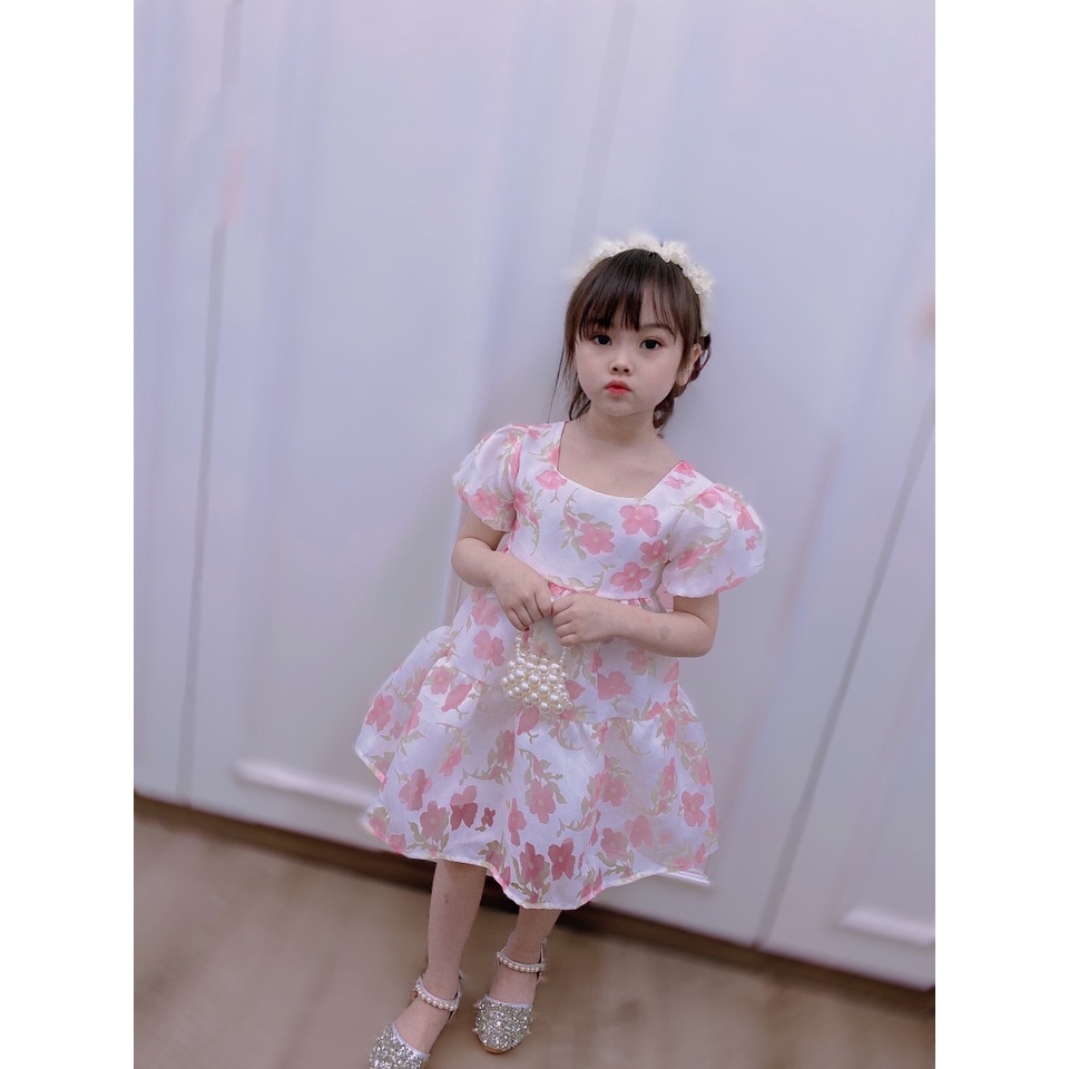 Váy bé gái, váy tiểu thư hoa nổi chất tơ từ 8-21kg