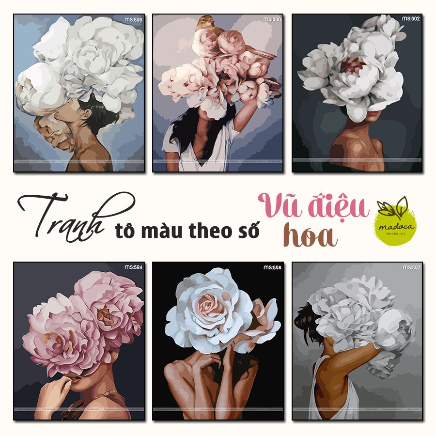 Tranh tô màu, Tranh số hóa tự tô theo số Madoca Vũ Điệu Hoa (có khung 40x50cm)