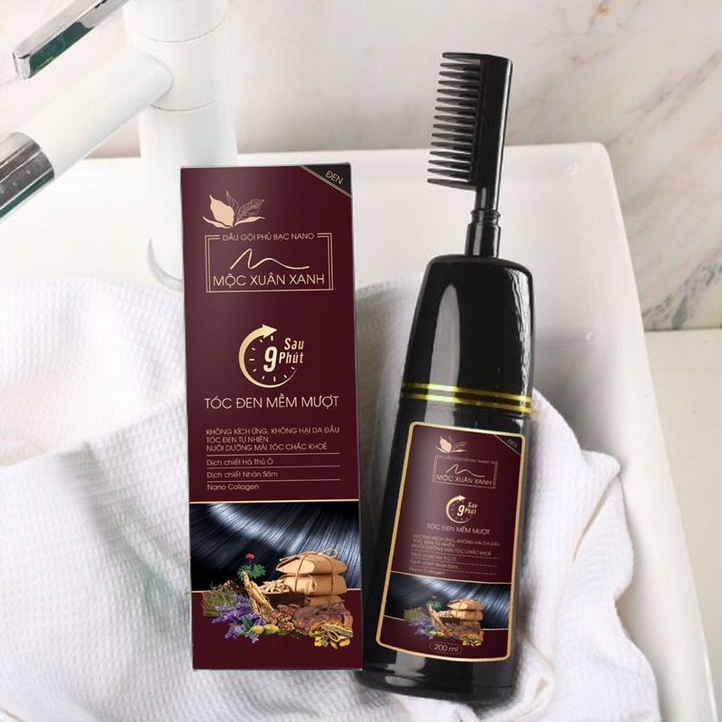 Dầu Gội Phủ Bạc Thảo Dược MỘC XUÂN XANH Chai 200ml - Gội Là Đen Nhuộm Tóc Đen Tự Nhiên Không Phai Chỉ Sau 9 Phút
