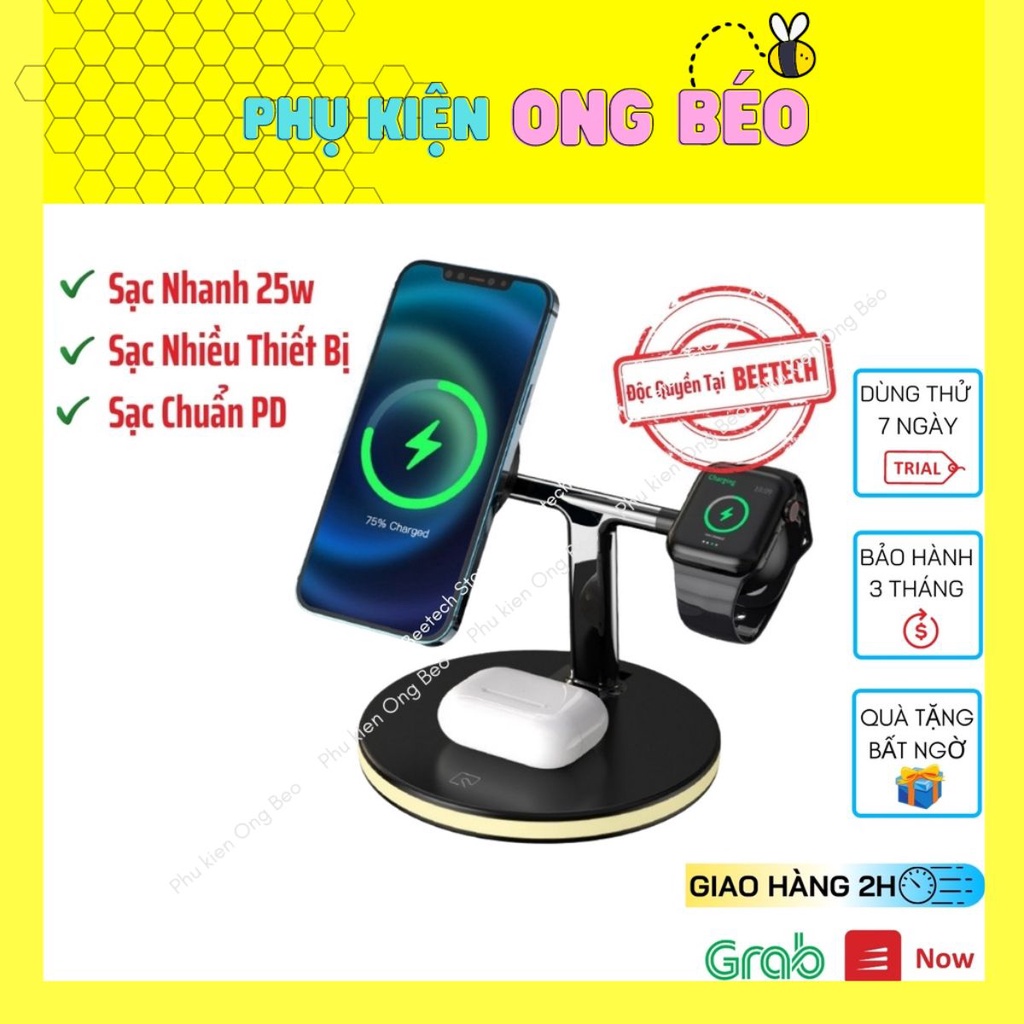 Đế sạc không dây đa năng 25w chuẩn PD tự hút cho ip + aplewatch + tai nghe - phukien_ongbeo