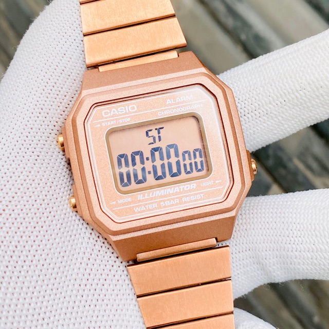 Đồng hồ điện tử nam nữ dây thép Casio Standard B650 rose gold quyến rũ