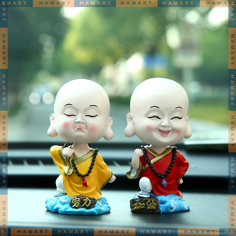 Tượng Mini Trang Trí Tiểu Hoà Thượng Hamart Tượng Gốm Khả Ái Đầu Lúc Lắc Trang Trí Ô Tô Bàn Học