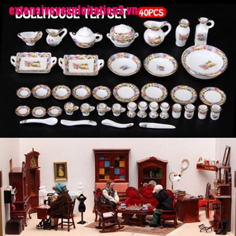 Bộ 40 Tách Uống Trà Bằng Sứ Tỉ Lệ 1: 12 Dùng Trang Trí Nhà Búp Bê