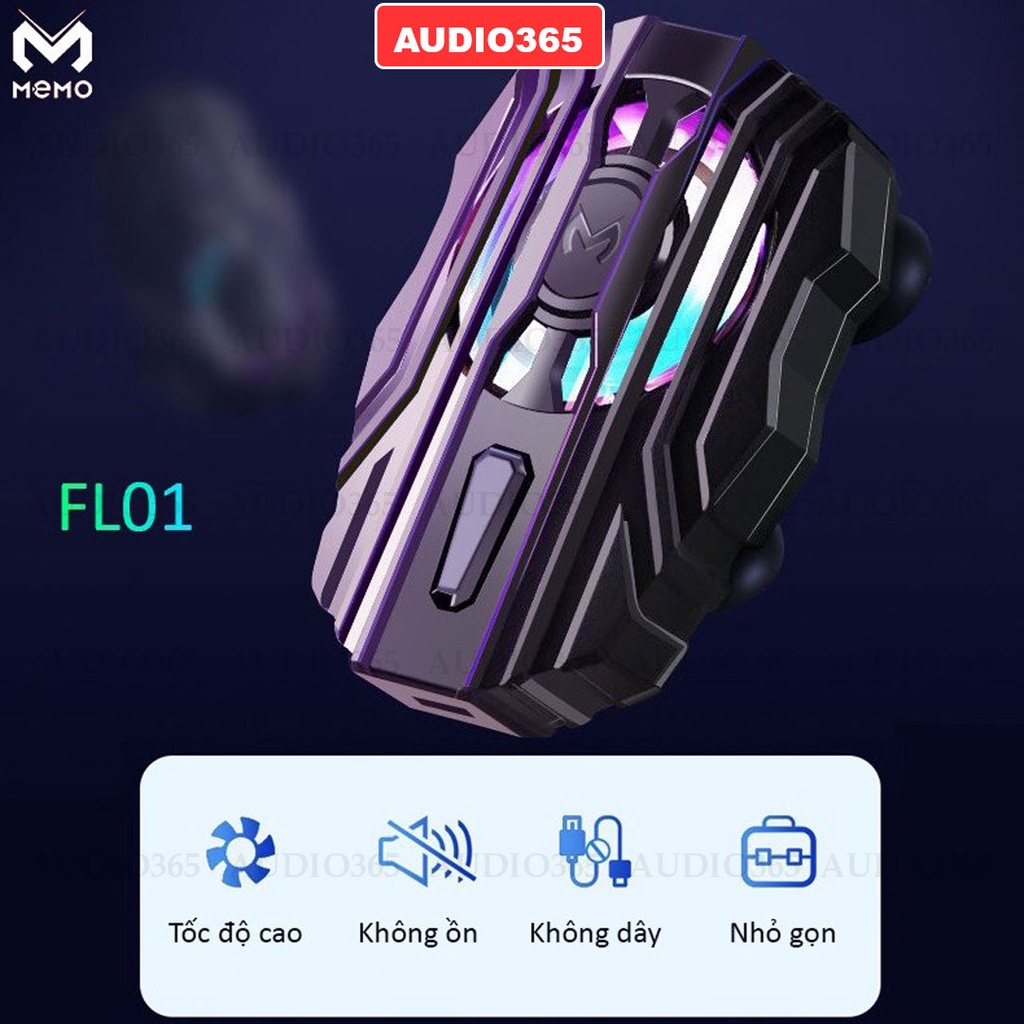 Quạt tản nhiệt điện thoại Memo FL01 làm mát nhanh cho điện thoại gaming game thủ mobile, pin 500mah có LED - AUDIO365