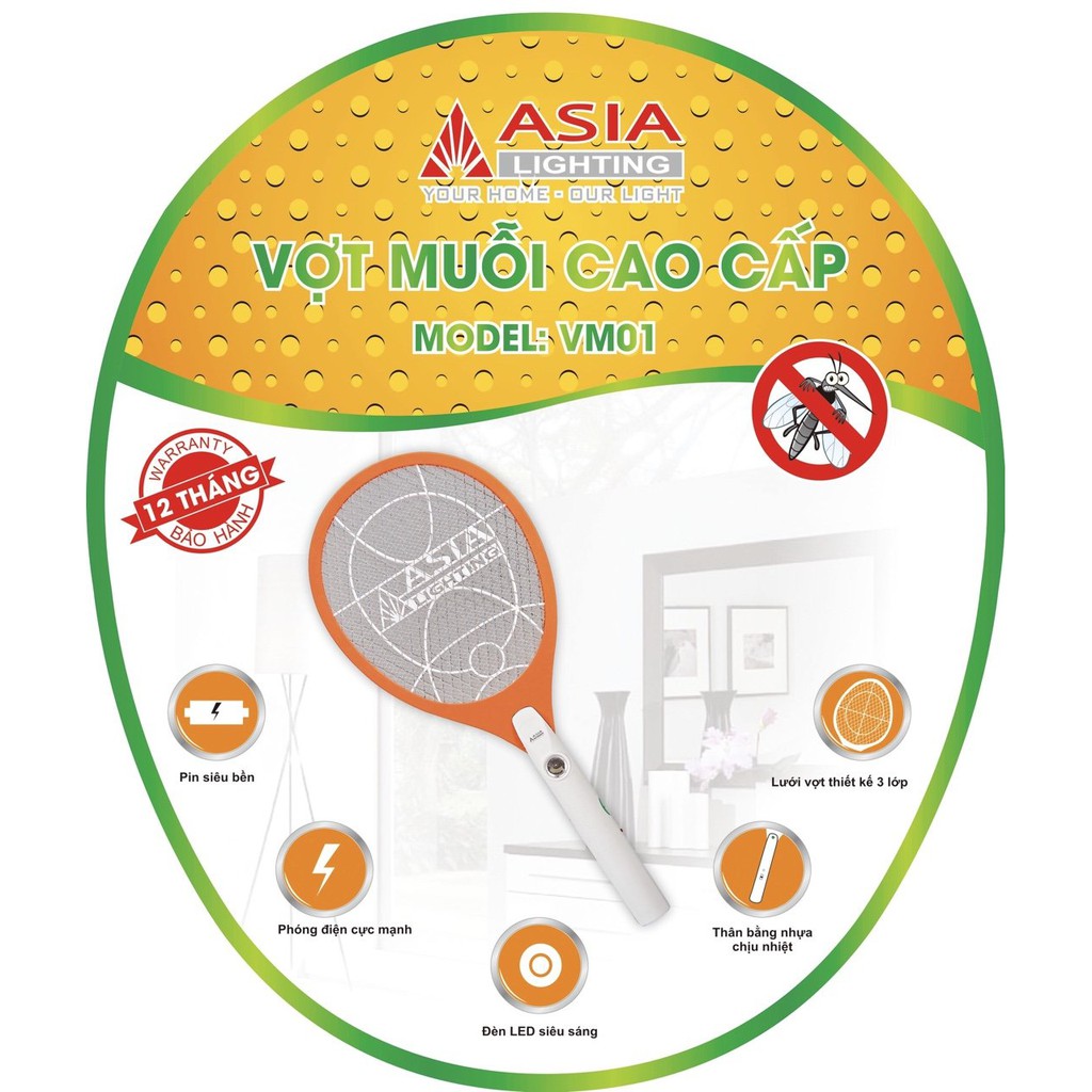 Vợt muỗi cao cấp Asia VM01 - Sạc liền thân