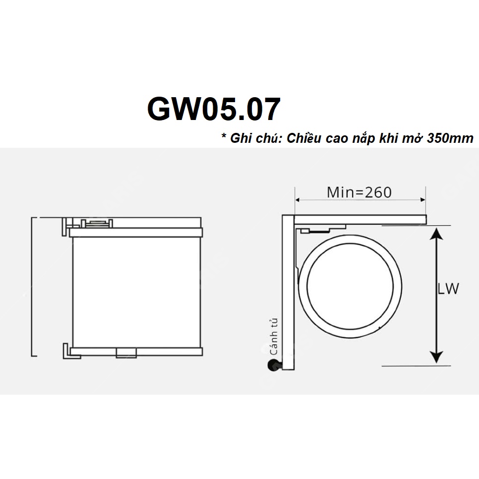 [FREESHIP HCM] Thùng Rác Đơn Garis GW05.10/GW05.07 - Vỏ Inox - Cánh Mở