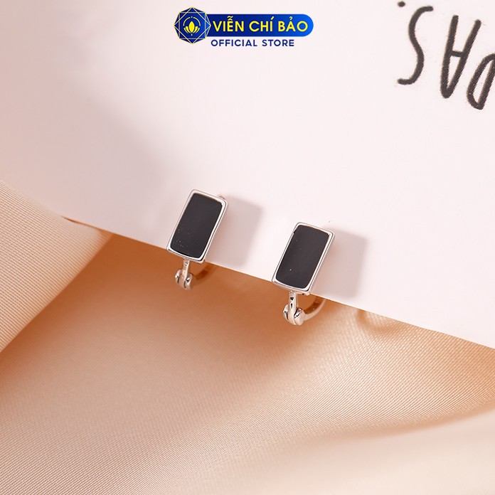 Bông tai bạc nữ đính đá vuông đen trẻ trung cá tính bạc 925 thời trang phụ kiện trang sức nữ Viễn Chí Bảo B000055