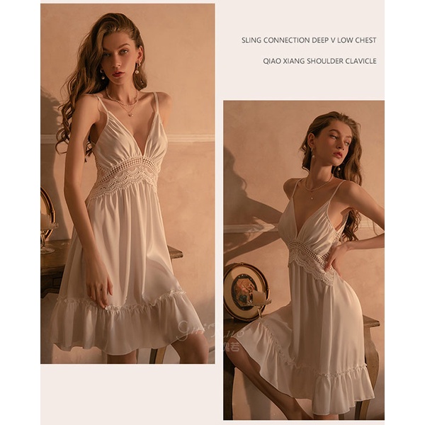 Đầm ngủ lụa satin thanh lịch nhẹ nhàng TK2857