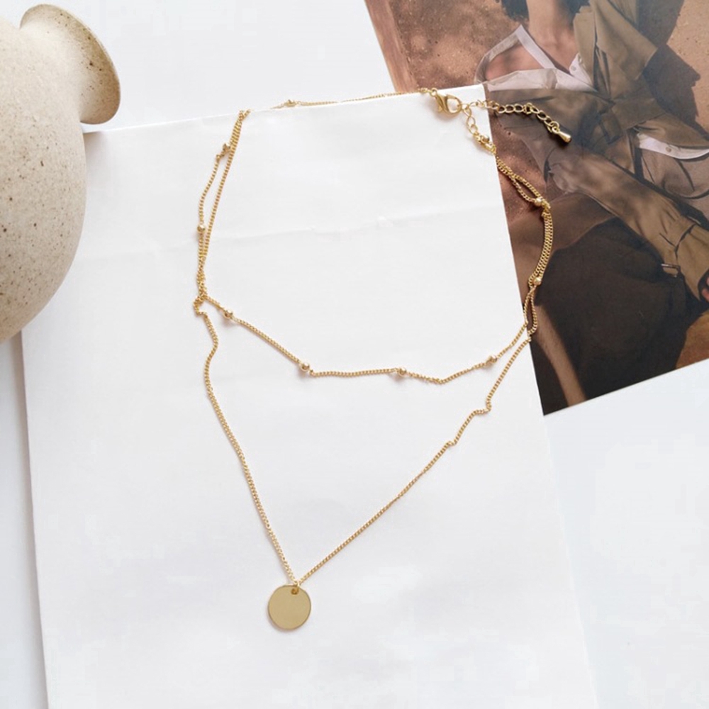 Cod In Stock New Simple Retro Gold Silver Round Beads Pendant Necklace Multi-layer Chain Choker for Ladies Party