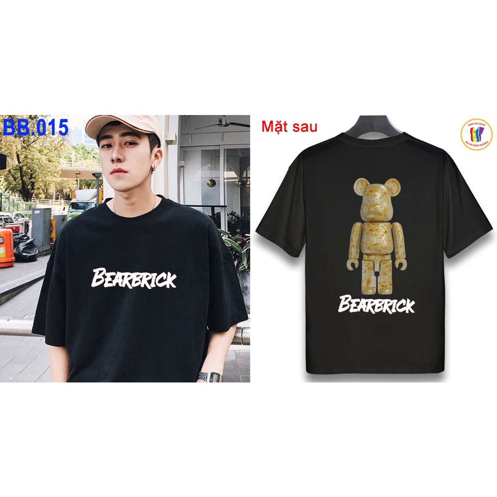 áo thun nữ tay lỡ đen in hình bearbrick 2 mặt dễ thương