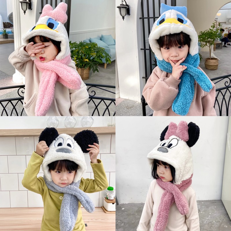 Khăn Choàng Có Mũ Trùm Đầu 2 Trong 1 Hoạ Tiết Hoạt Hình Cho Bé