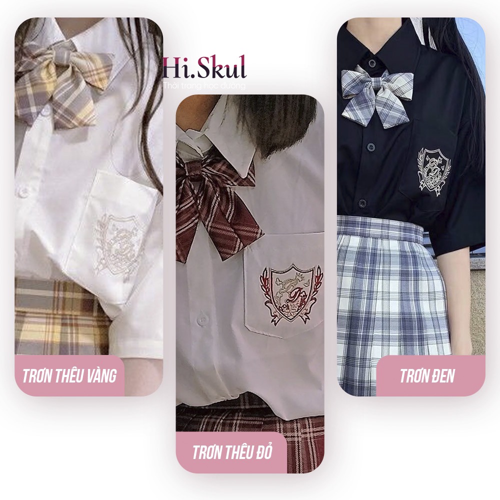 Áo sơ mi trắng cộc tay thêu biểu tượng dễ thương phong cách JK học sinh Nhật Bản đáng yêu A00028