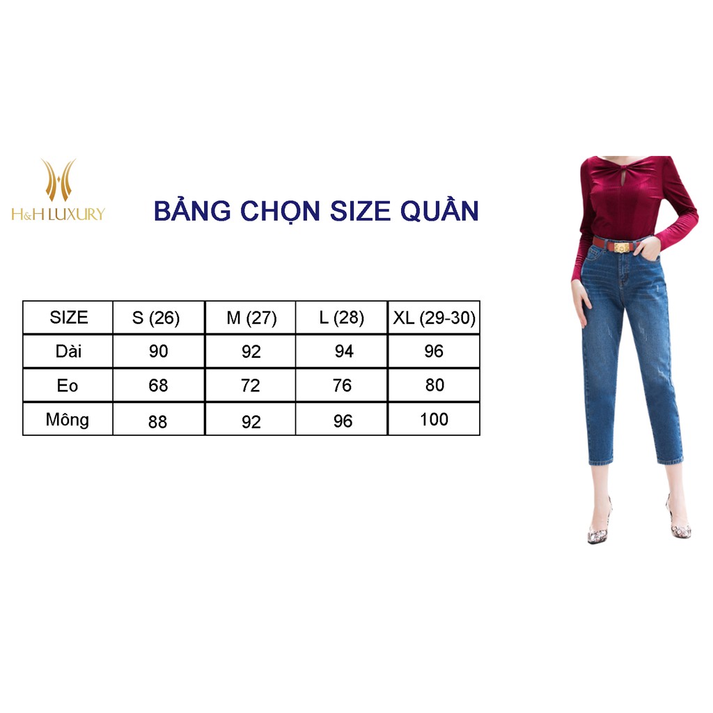 Jean baggy nữ cao cấp H&H Lurury - Quần jean trắng baggy công sở cạp vừa trẻ trung