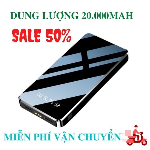 Sạc dự phòng 20000mah cao cấp, pin sạc dự phòng lcd mặt gương dung lượng khủng hỗ trợ sạc nhanh chính hãng