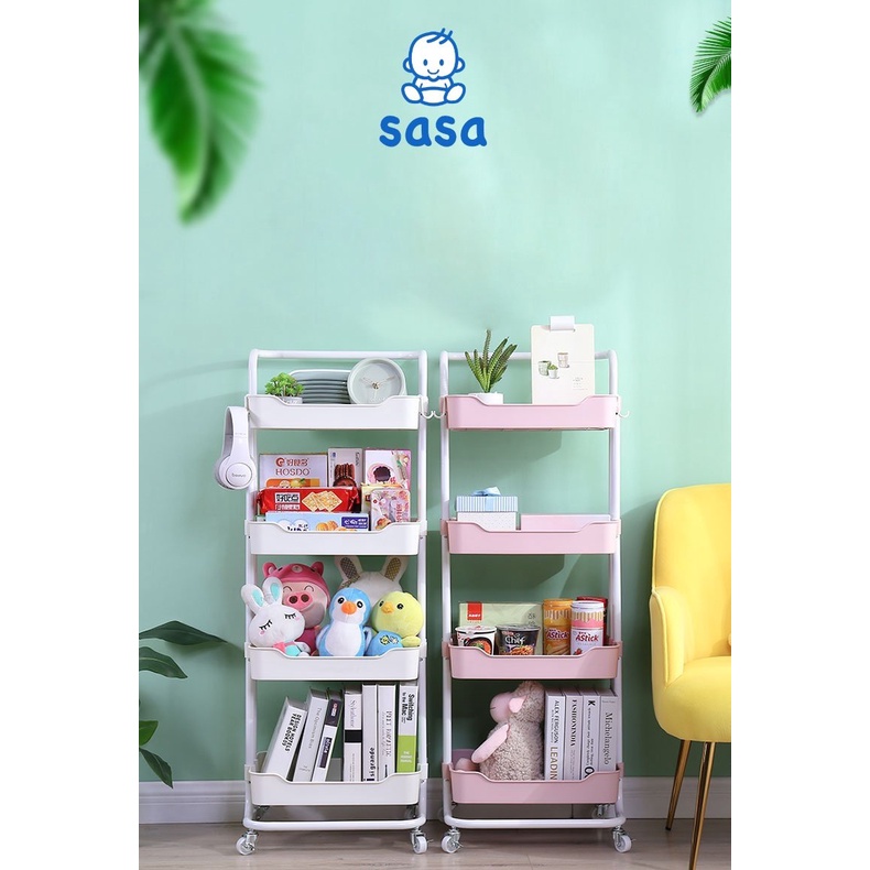 Kệ đa năng 3 tầng có bánh xe và tay đẩy đa năng cho bé và mẹ