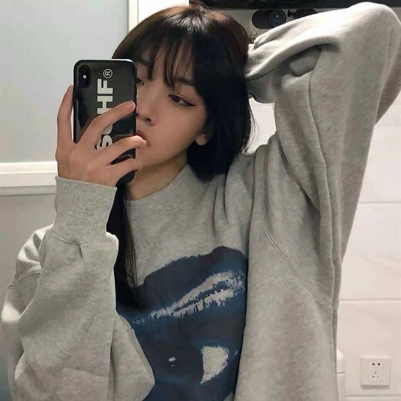 Áo nỉ nữ dài tay cổ tròn thời trang Hàn | BigBuy360 - bigbuy360.vn