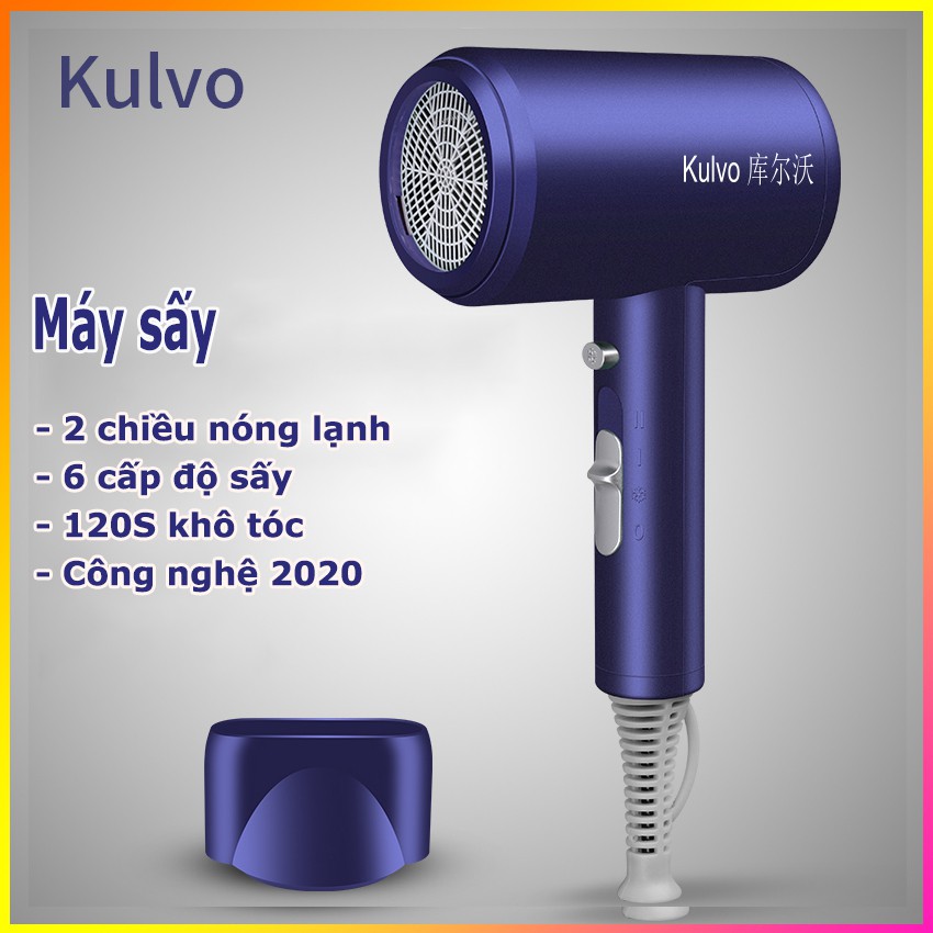 Máy sấy tóc Kulvo MIANZ STORE TẶNG MŨ CHÙM TÓC- 6 chế độ - 2 chiều nóng lanh - Công nghệ ION chống hư tổn - Kaizo Mart