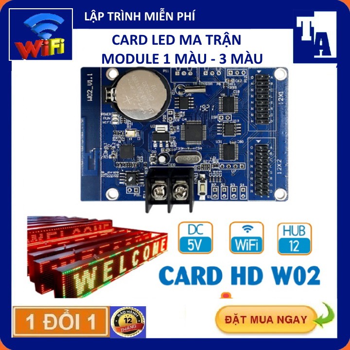 Card led ma trận HD W04, W03, W02, W00, mạch diều khiển led ma trận 1 màu - 3 màu