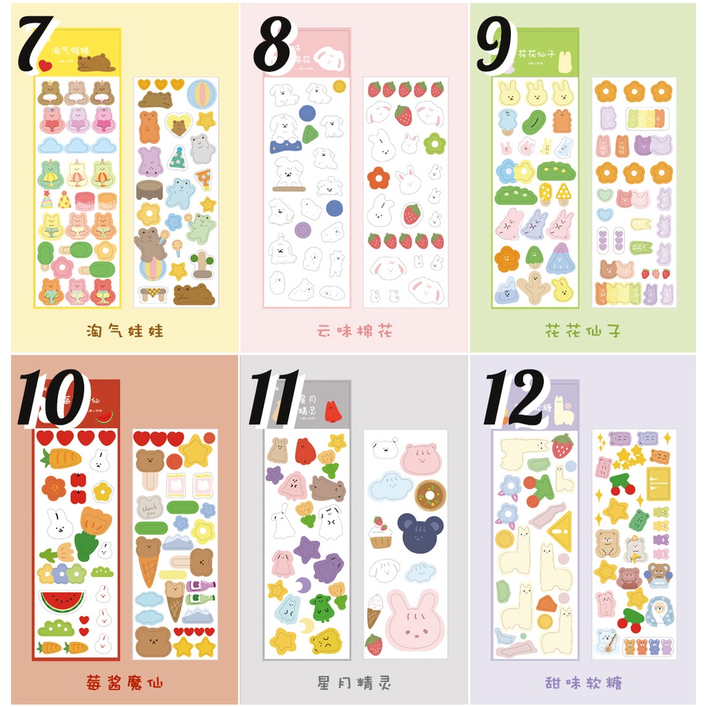 Set 4 tấm nhãn dán sticker hình gấu dễ thương phong cách Hàn Quốc ST145