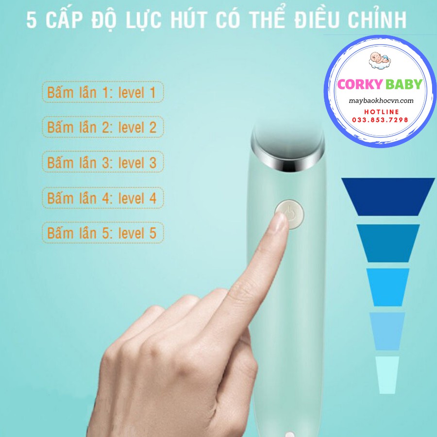Máy Hút Mũi Trẻ Em sạch sẽ, an toàn cho Bé - Corky Baby MHM01