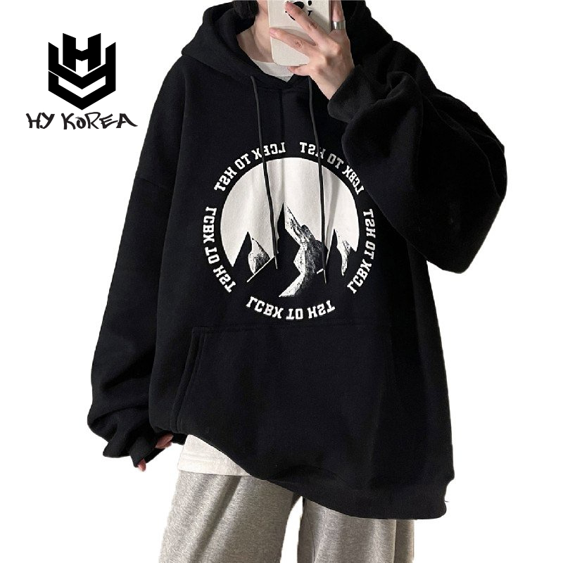 Áo khoác nỉ HY KOREA nam nữ sweater hoodie from rộng hình Núi DC303