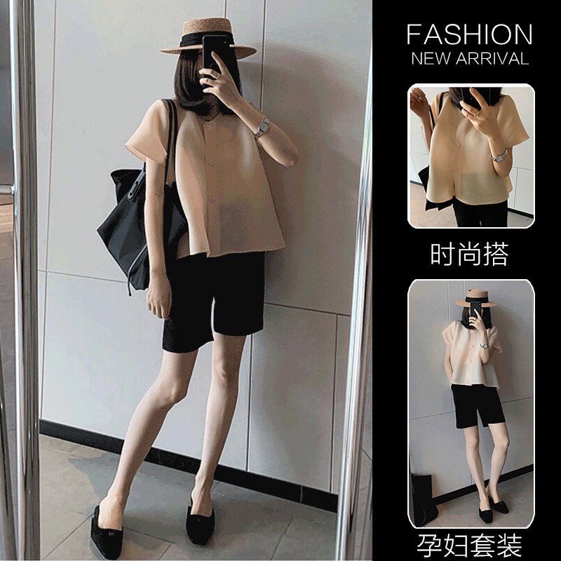 Set Áo Thun Ngắn Tay Và Quần Lửng Ống Rộng Thời Trang Dành Cho Bà Bầu