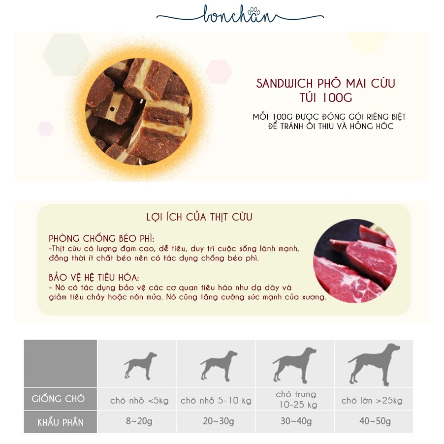 Bánh snack thưởng cho chó Bow Wow Lamb Cheese Sand 100g