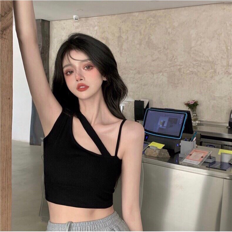 Áo Croptop Ba Lỗ Dây Chéo Áo Croptop Nữ Dây Hở Vai Ngắn Tay Chất Thun Bozip Co Giãn Ôm Body