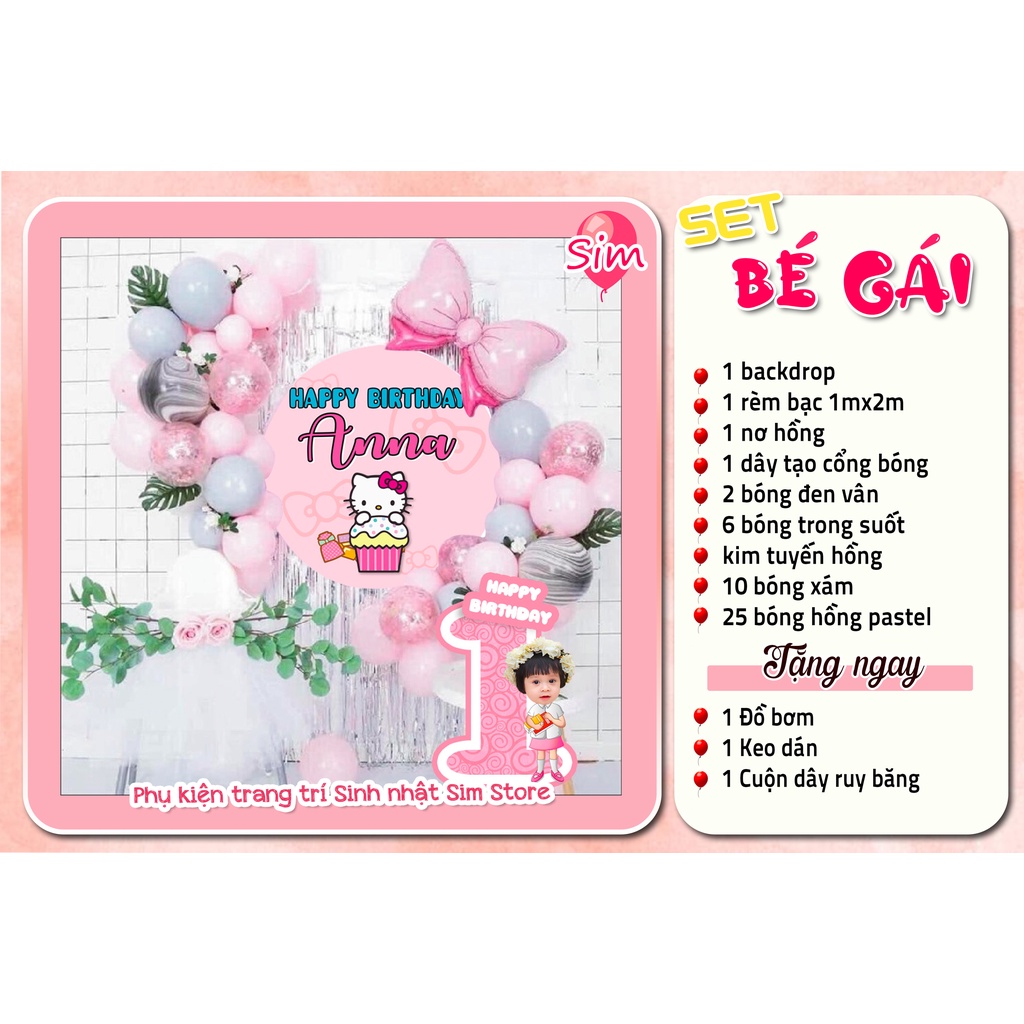 Set trang trí sinh nhật, trang trí thôi nôi, đầy tháng bé gái hot trend siêu dễ thương trọn bộ đầy đủ Simparty