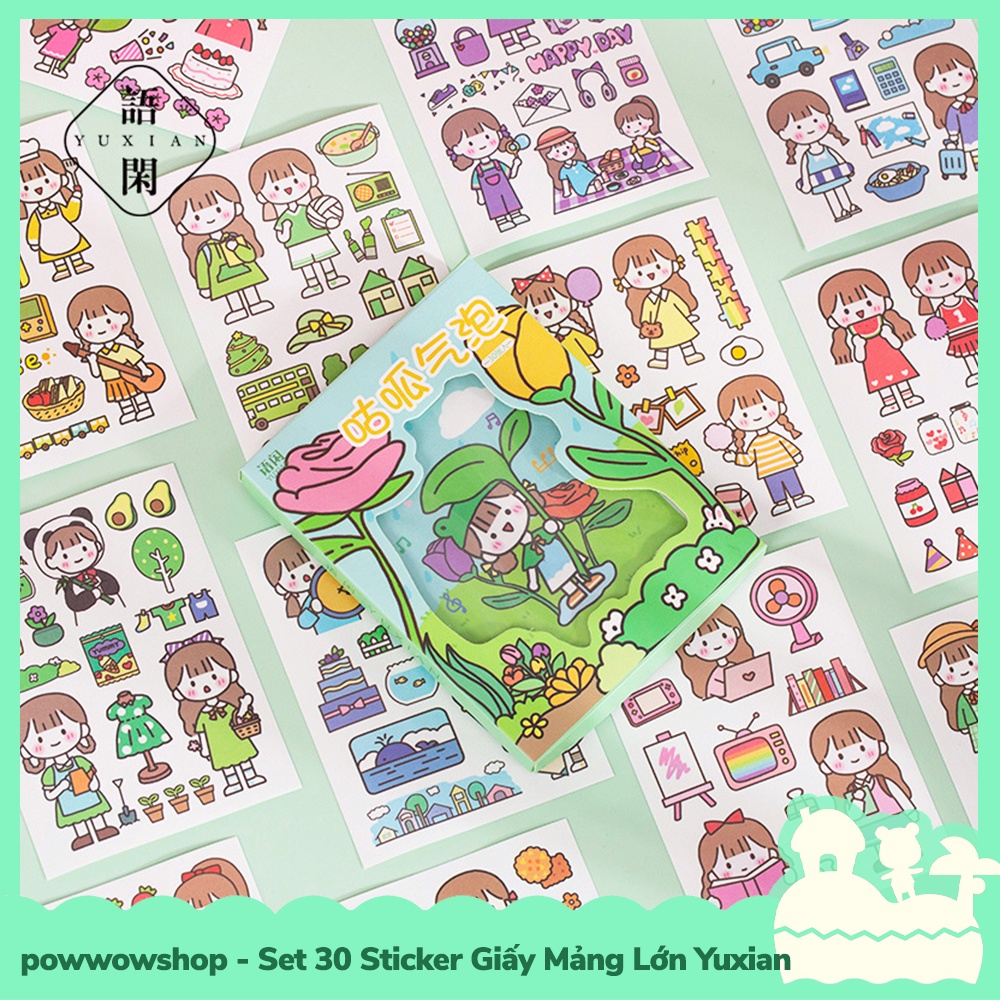 [Sẵn VN - Hỏa Tốc] Bộ 30 Sticker Decal Dán Trang Trí Mảng Lớn A6 Họa Tiết Đẹp Bắt Mắt Đáng Yêu