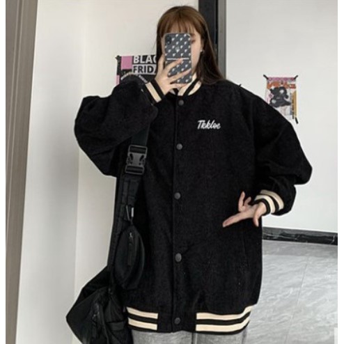 Áo khoác bomber nữ form dáng rộng nhung tăm phong cách hàn quốc uniex ulzzang thời trang học sinh Áo bomber nữ form rộn