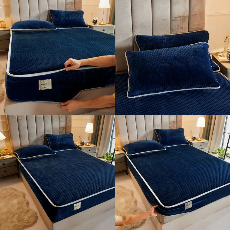 Ga giường và vỏ gối nỉ nhung sữa nhập khẩu cao cấp, bộ ga gối nỉ nhung bọc đệm chống tích điện công nghệ mới thoáng khí