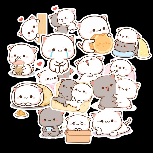 Sticker mochi mèo 30-50 cái ép lụa , hình dán mochi cat