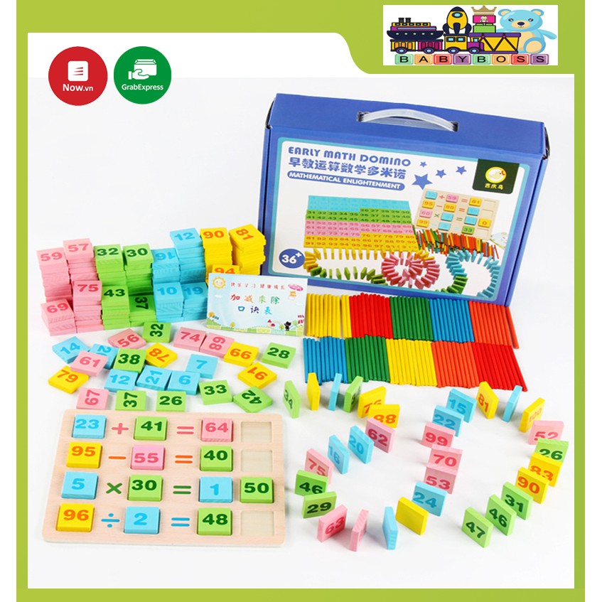 Đồ Chơi Gỗ Bộ 100 Domino Học Toán, Bộ 100 Domino Xếp Hình, Đồ Chơi Bằng Gỗ Tự Nhiên Cho Bé