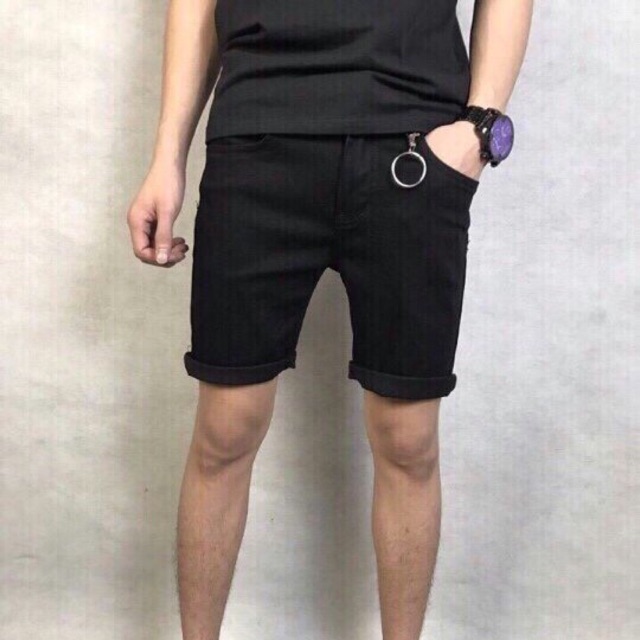 Quần short jean nam đen trơn Vải co giãn Ms 00