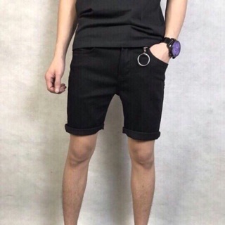 Quần short jean nam đen trơn Vải co giãn Ms 00