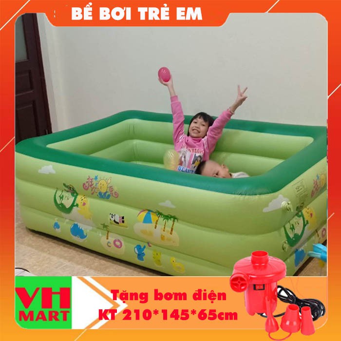 Bể Bơi Phao Cho Bé 2m1*1m45*65cm Summer Baby Cao Cấp  Kèm Bơm Điện (tặng keo và 2 miếng dán)