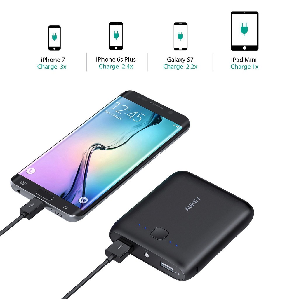 Pin Sạc Dự Phòng Aukey Pocket 10000mAh 2 Cổng AiPower Kèm Đèn Flash - PB-N42