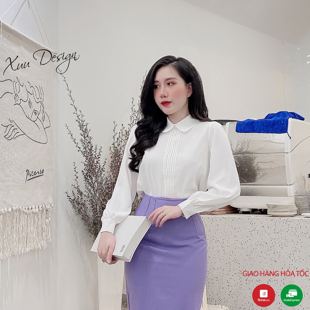 Áo sơ mi trắng nữ công sở dài tay XUU, chất Lụa Hàn kiểu dáng thanh lịch trẻ trung - SP27