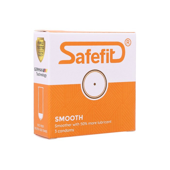 Bao cao su mỏng nhiều chất bôi trơn SafeFit Smooth 3 chiếc